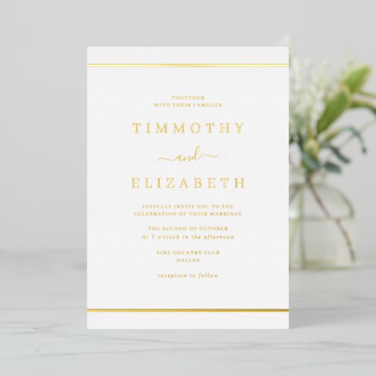 Invitation En Aluminium Élégant Mariage or simple (Debout devant)