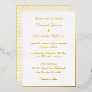 Invitation En Aluminium Élégant Mariage Personnalisé Moderne Faux Or Blanc
