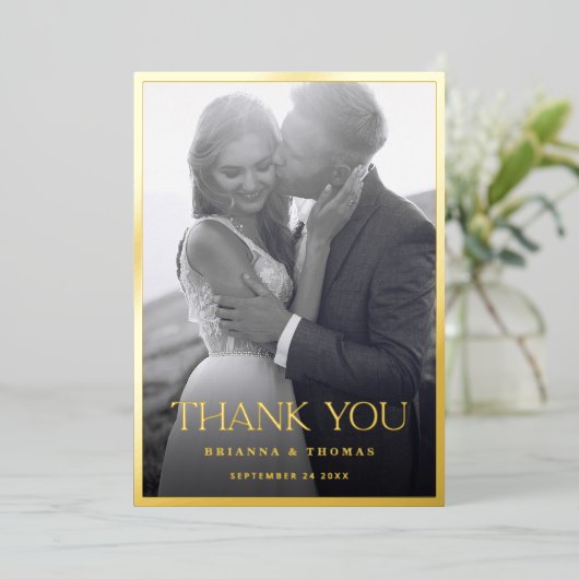 Invitation En Aluminium Elégant Mariage photo Black Gold (Debout devant)