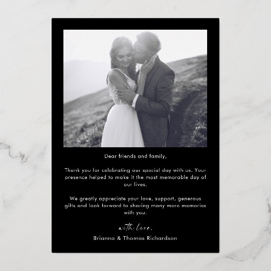 Invitation En Aluminium Elégant Mariage photo Black Gold (Verso)