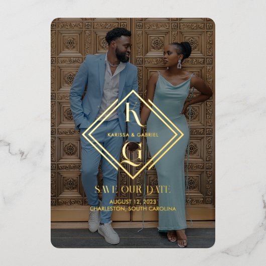 Invitation En Aluminium Élégant Mariage Photo Enregistrer Le Logo Date (Recto)