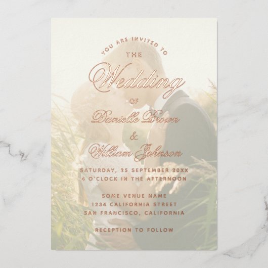 Invitation En Aluminium Élégant Mariage photo transparent Calligraphie (Recto)