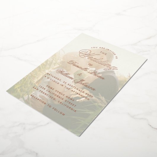 Invitation En Aluminium Élégant Mariage photo transparent Calligraphie (Rotation)