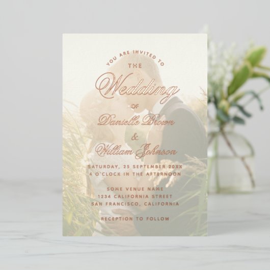 Invitation En Aluminium Élégant Mariage photo transparent Calligraphie (Debout devant)