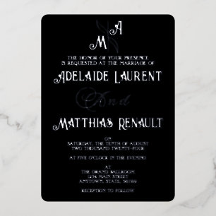 Invitation En Aluminium Élégant Mariage rayé noir et blanc argent