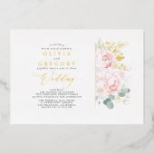 Invitation En Aluminium Élégant Mariage romantique rose et verdure (Recto)