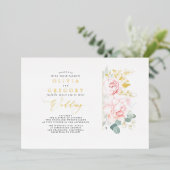 Invitation En Aluminium Élégant Mariage romantique rose et verdure (Debout devant)