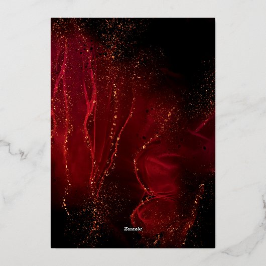 Invitation En Aluminium Élégant Mariage rouge et or orné (Verso)