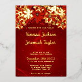 Invitation En Aluminium Élégant Mariage rouge et or Poinsettia (Recto)