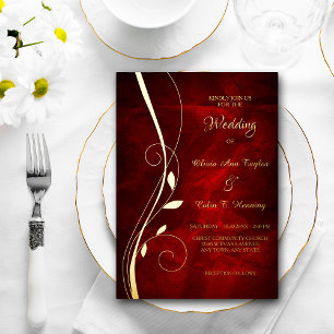 Invitation En Aluminium Élégant Mariage rouge foncé à la feuille
