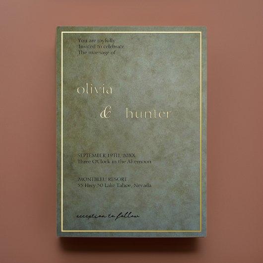 Invitation En Aluminium Élégant Mariage Sage Gold