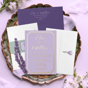 Invitation En Aluminium Élégant Mariage Simple Lilas et Or en Écriture Scr