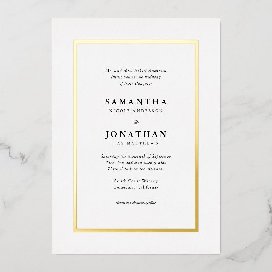 Invitation En Aluminium Élégant Mariage traditionnel Gold Foil (Recto)