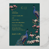 Invitation En Aluminium Élégant Mariage Turquoise de Peacock Floral (Recto)