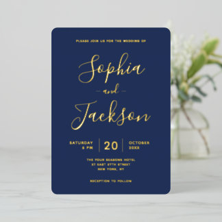 Invitation En Aluminium Elégant Mariage véritable or ou argent et marine