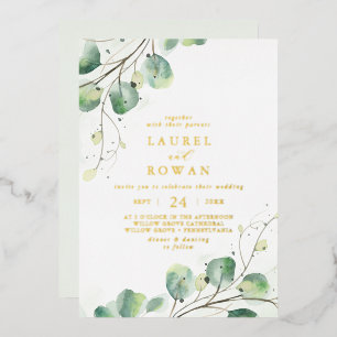 Invitation En Aluminium Élégant Mariage Vert Casual Métal Doré
