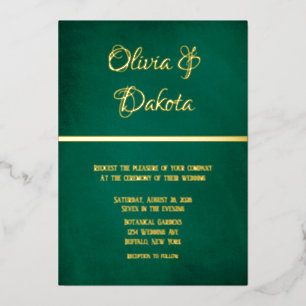 Invitation En Aluminium Élégant Mariage Vert Émeraude Et Or