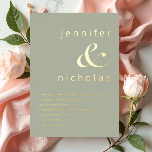 Invitation En Aluminium Élégant Mariage Vert Sauge Or Ampersand