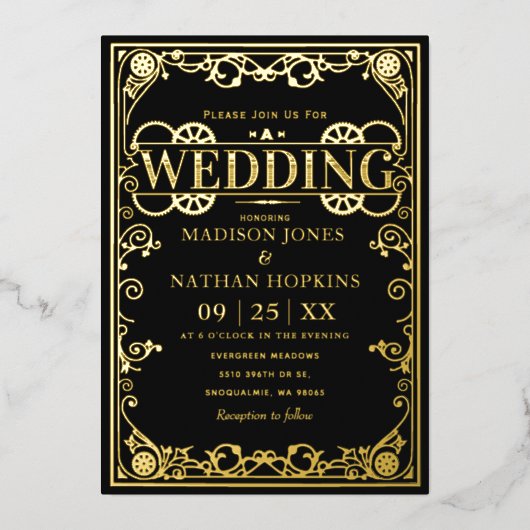 Invitation En Aluminium Élégant Mariage victorien Steampunk (Recto)