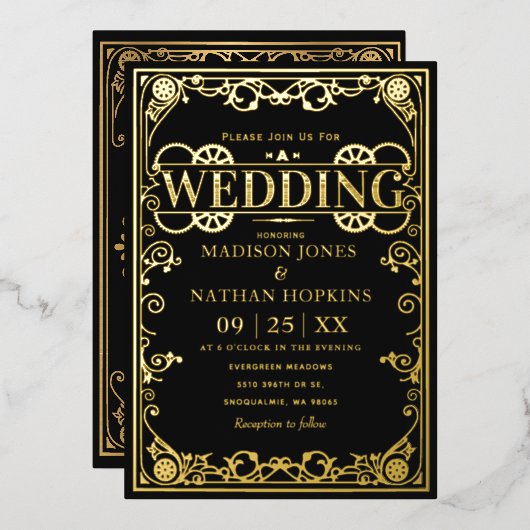 Invitation En Aluminium Élégant Mariage victorien Steampunk (Recto/Verso)