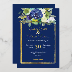 Invitation En Aluminium Elégant Marine Blanc Aquarelle Rose Bouquets flora