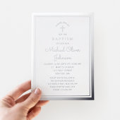 Invitation En Aluminium Élégant Marine Bleu Argent Script Baptême religieu