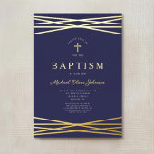Invitation En Aluminium Elégant Marine Bleu Boy Baptism Or