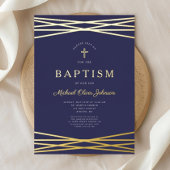 Invitation En Aluminium Elégant Marine Bleu Boy Baptism Or