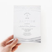 Invitation En Aluminium Elégant Marine Bleu Garçon Baptême Argent