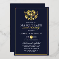 Elégant Marine Bleu & Or Masquerade Sweet 16 Party