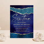 Invitation En Aluminium Élégant Marine Blue Geoed Agate 16e anniversaire R<br><div class="desc">Célébrez dans le style avec ces vraies invitations élégantes et très branchées à 16e anniversaire. Le design est facile à personnaliser avec votre libellé d'événement spécial et vos invités seront ravis quand ils reçoivent ces invitations fabuleux.</div>