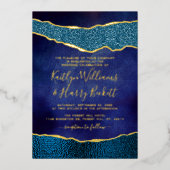 Invitation En Aluminium Elégant Marine Blue & Gold Agate Mariage Real (Recto)