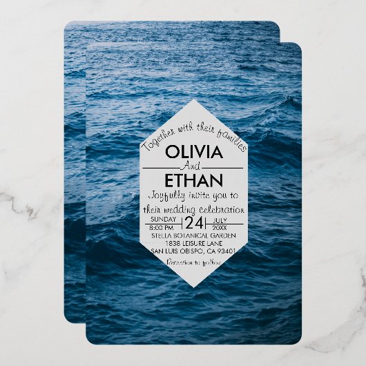 Invitation En Aluminium Elégant Marine Blue Sea Waves Mariage d'été (Recto/Verso)