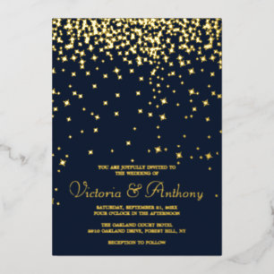 Invitation En Aluminium Elégant Marine & Gold Falling Stars Mariage Real