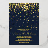 Invitation En Aluminium Elégant Marine & Gold Falling Stars Mariage Real (Recto)
