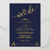 Invitation En Aluminium Elégant Marine & Gold Foil "We Do" Mariage (Recto)