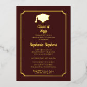 Invitation En Aluminium Élégant Maroon University Graduation Party Gold (Recto)