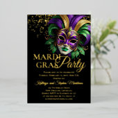 Invitation En Aluminium Elegant Masquerade Mask Mardi Gras Party (Debout devant)