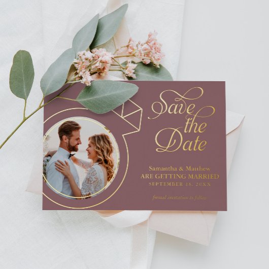 Invitation En Aluminium Élégant Mauve Photo Mariage Save The Date
