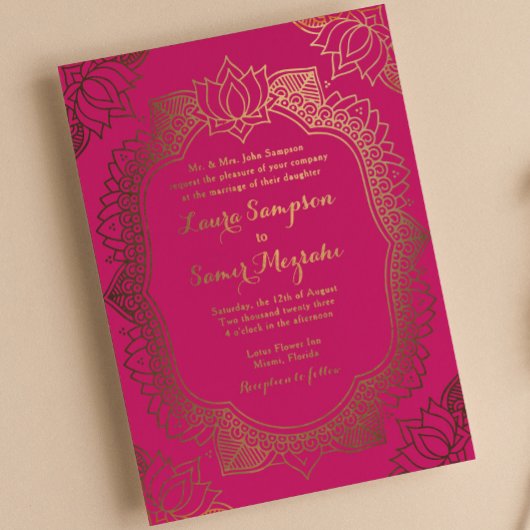 Invitation En Aluminium Elégant Mehndi Real Gold