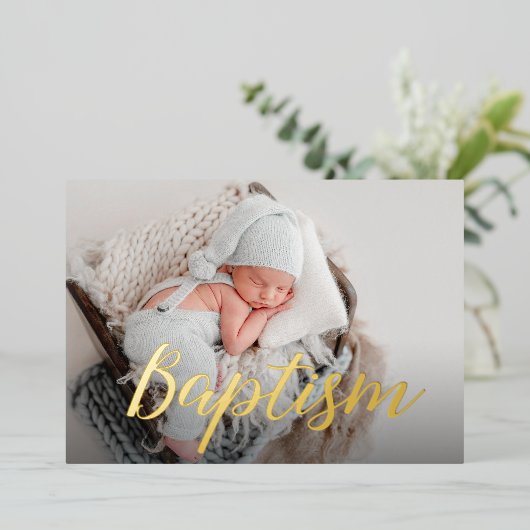Invitation En Aluminium Élégant Merci bébé photo Baptême Script (Debout devant)