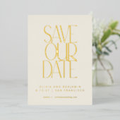 Invitation En Aluminium Elégant Mid Century Or moderne Enregistrer la date (Debout devant)