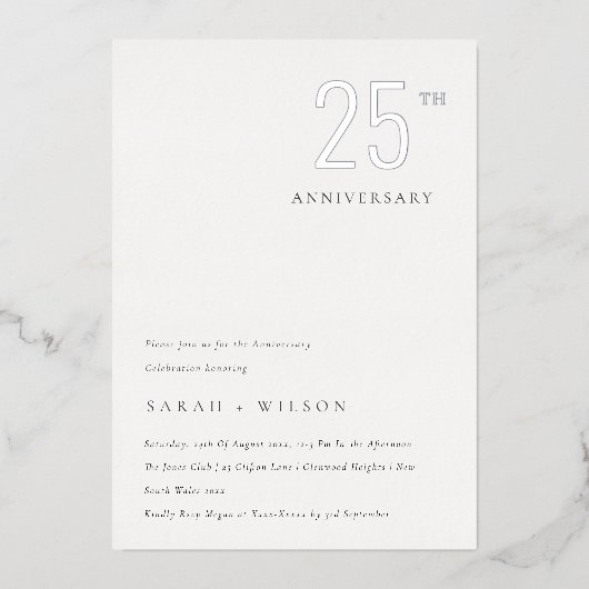 Invitation En Aluminium Élégant minimal Gras Argent Chaque année Anniversa (Recto)