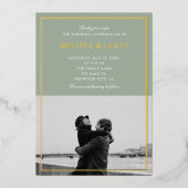 Invitation En Aluminium Élégant minimal Script Photo Sage Mariage vert (Recto)
