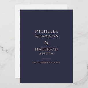 Invitation En Aluminium Élégant Minimaliste Bleu Nuit Mariage Or Rose