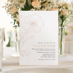 Invitation En Aluminium Élégant Minimaliste Fleurs Modernes Or Rose