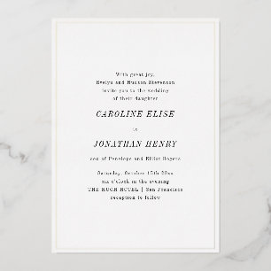 Invitation En Aluminium Élégant Minimaliste Mariage Noir Blanc Serif Or