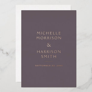 Invitation En Aluminium Élégant Minimaliste Mauve Violet Rose Or Mariage