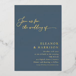 Invitation En Aluminium Élégant minimaliste moderne Mariage de script bleu