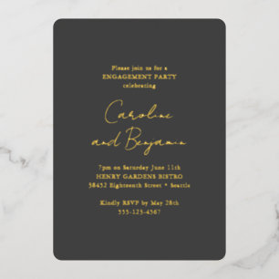 Invitation En Aluminium Élégant Minimaliste Noir Fête de Fiançailles Or